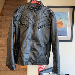 Black faux leather motorcycle jacket size medium good used condition